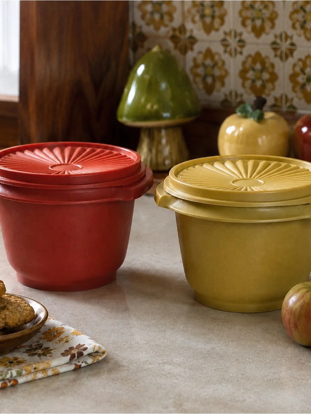 Vintage 1970s Tupperware Servalier 886 Bowls Sunburst Lids Set of 2